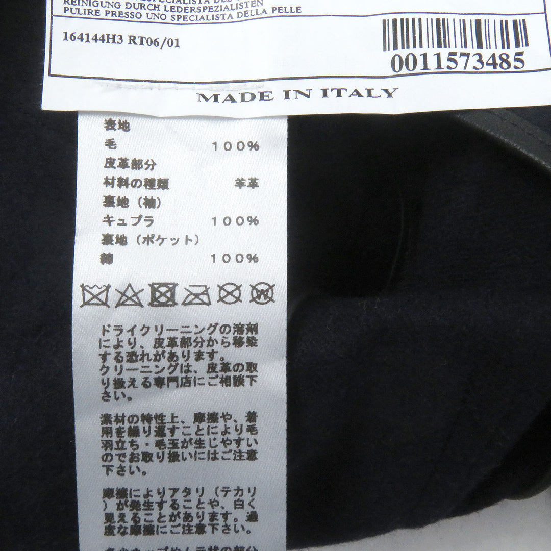 極美品□HERMES エルメス 21AW ウール ラムレザーポケット シングルスーツ セットアップ ネイビー 48 ハンガー付き イタリア製 正規品