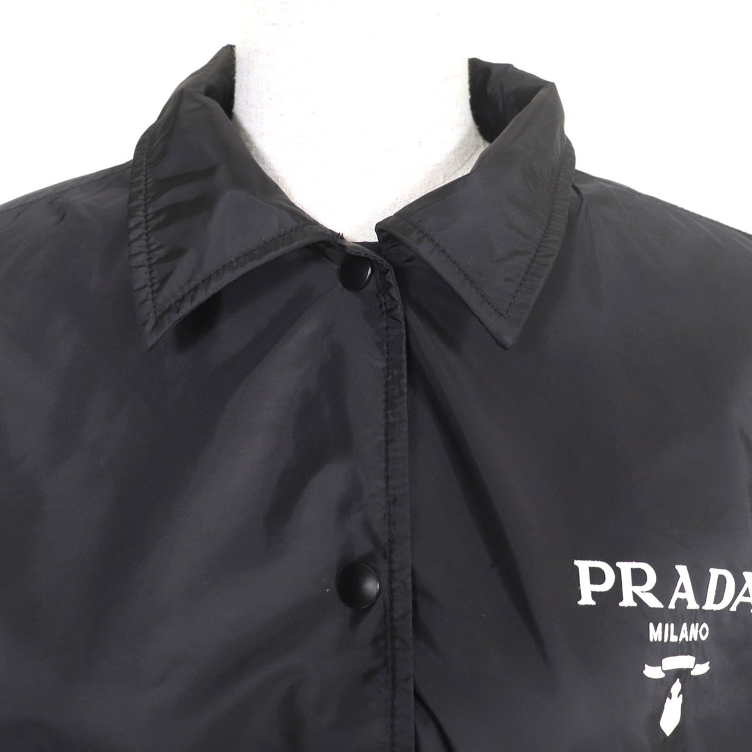 極美品★PRADA プラダ 2021年製 29Z021 Re Nylon ロゴ入り コーチジャケット ナイロンジャケット ブラック 40 イタリア製 正規品