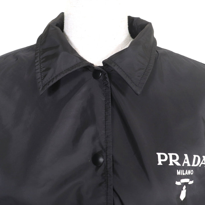 極美品★PRADA プラダ 2021年製 29Z021 Re Nylon ロゴ入り コーチジャケット ナイロンジャケット ブラック 40 イタリア製 正規品
