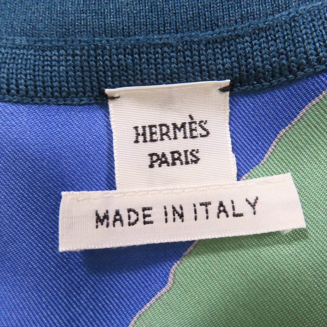 極美品☆HERMES エルメス シルク100％ ウール ツイルレーヌ ノースリーブニット トップス ブルーグリーン 38 伊製 正規品 レディース