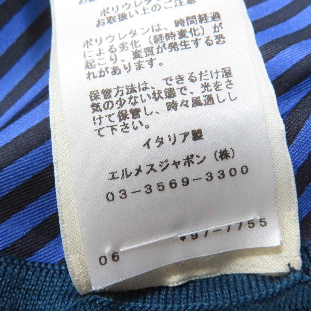 極美品☆HERMES エルメス シルク100％ ウール ツイルレーヌ ノースリーブニット トップス ブルーグリーン 38 伊製 正規品 レディース
