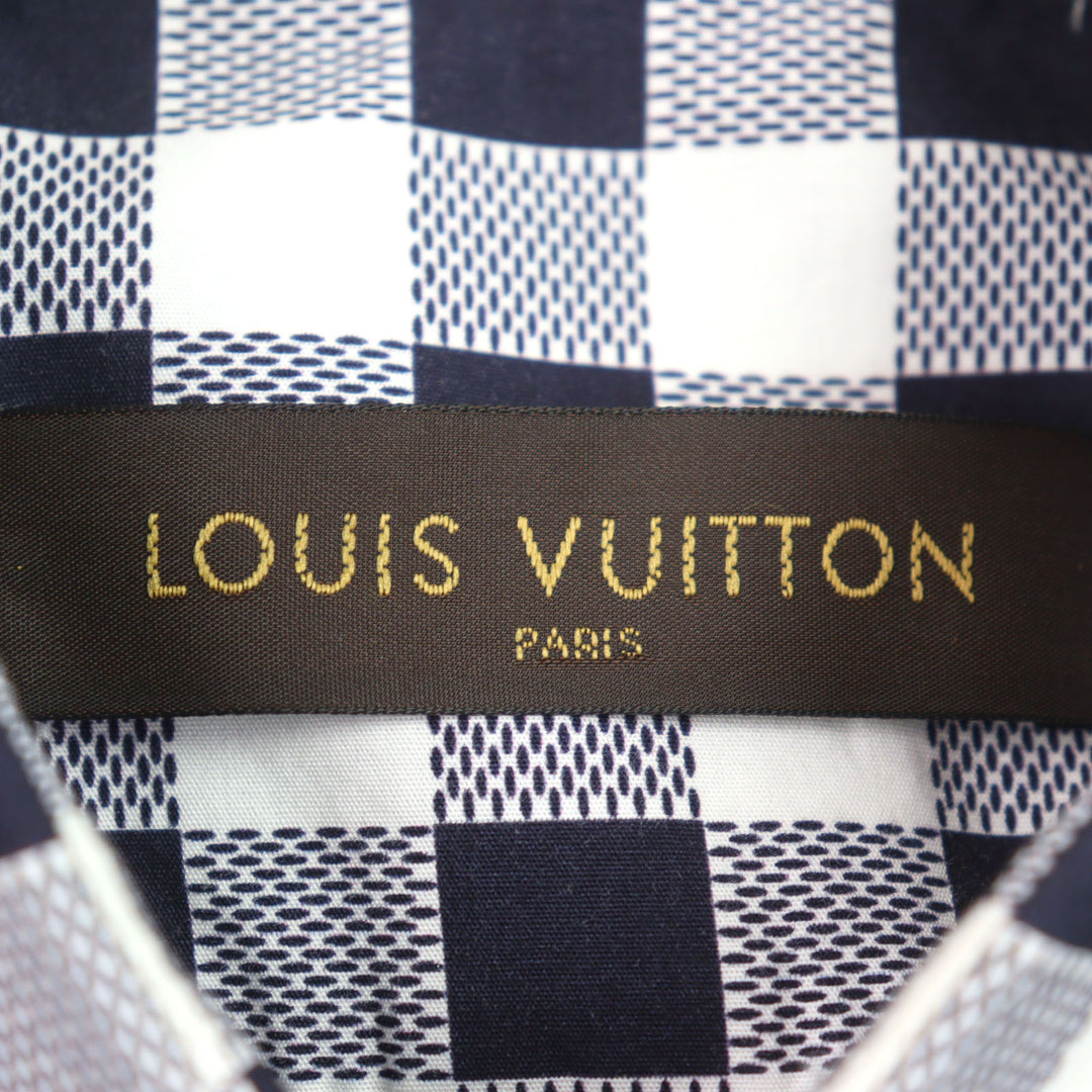極美品○LOUIS VUITTON ルイヴィトン HBS95W AMERICAS CUP アメリカズカップ ダミエ ロゴプリント 長袖チェックシャツ XS 正規品 メンズ