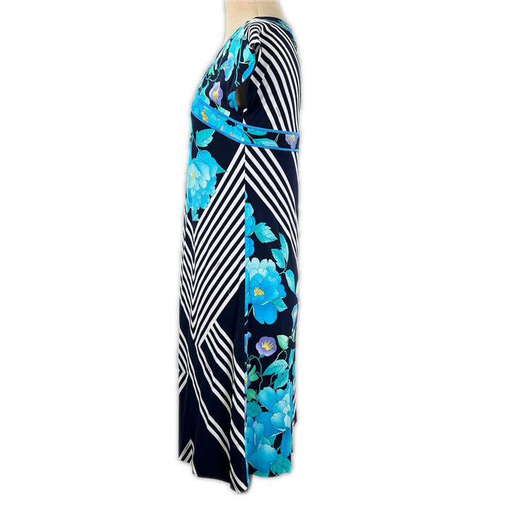 極美品▲LEONARD FASHION レオナール ファッション コットン100％ 花柄・ボタニカル ワンピース チュニック ブルー 36 日本製 レディース