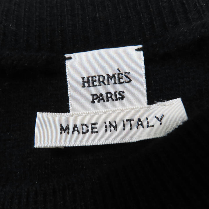 美品☆HERMES エルメス 21AW ウール カシミヤ混 Hリフト 半袖ニット トップス ブラック 40 イタリア製 正規品 レディース