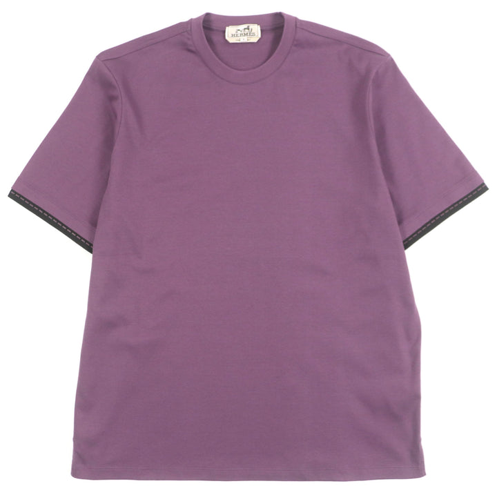 極美品▼HERMES エルメス 24SS H467950HA サドルステッチ クルーネック ショートスリーブ 半袖Ｔシャツ パープル S 伊製 正規品 メンズ