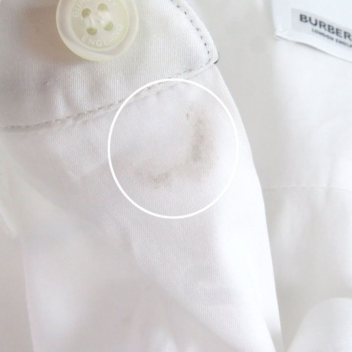 美品□BURBERRY バーバリー 8071466 ティッシ期 襟裏ノバチェック ロゴ刺繍 半袖シャツ カッターシャツ ホワイト　S 正規品 メンズ