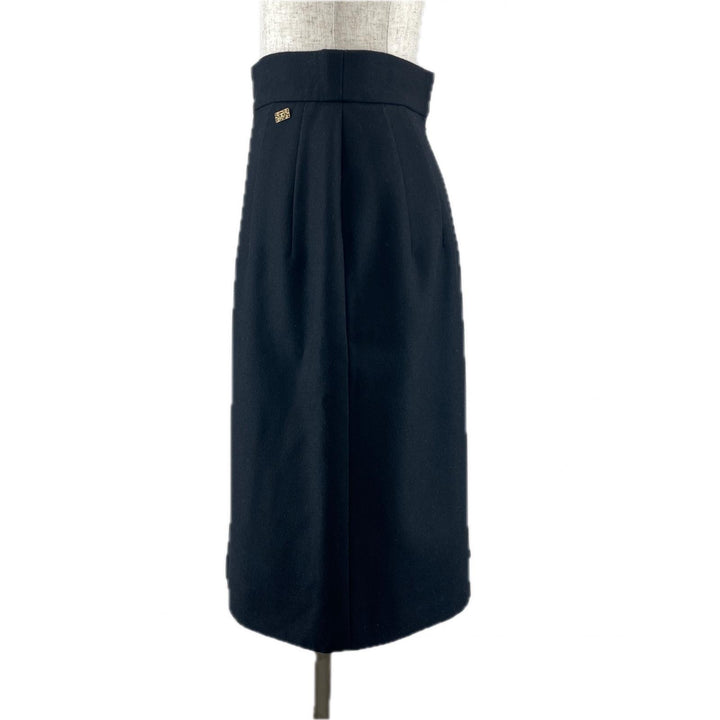 美品▲CHANEL シャネル P41438 ウール カシミヤ混 ココマークボタン 膝丈 タイトスカート ブラック 36 フランス製 正規品 レディース