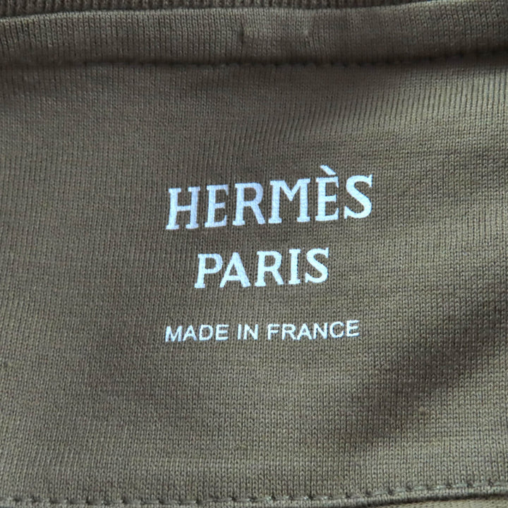 極美品★HERMES エルメス コットン100% シェーヌダンクル ポケット付 クルーネック 半袖 ワンピース カーキ 38 フランス製 レディース