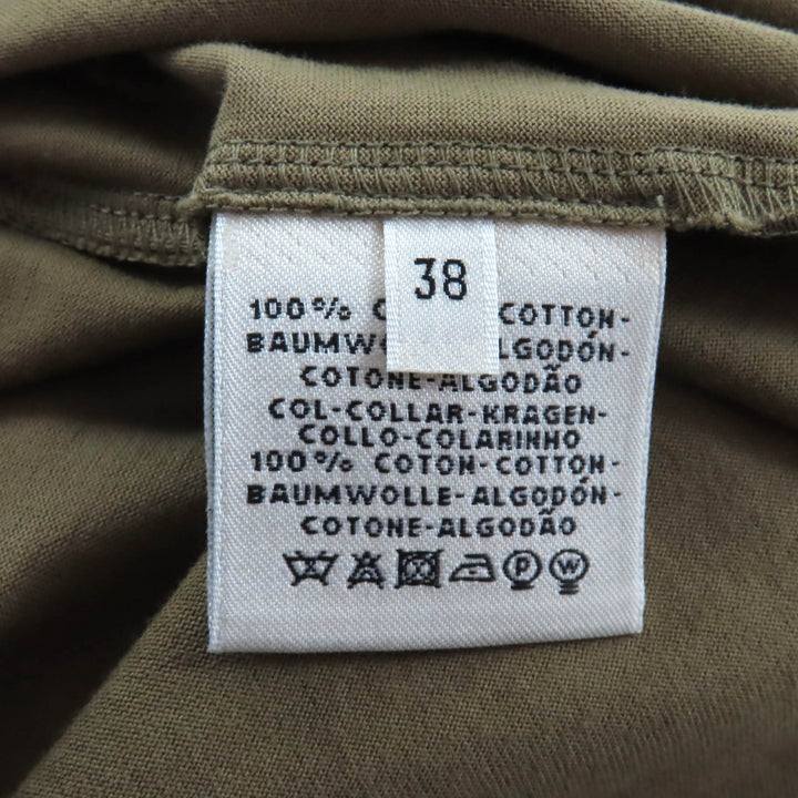 極美品★HERMES エルメス コットン100% シェーヌダンクル ポケット付 クルーネック 半袖 ワンピース カーキ 38 フランス製 レディース