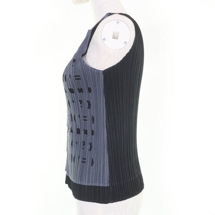 極美品☆PLEATS PLEASE プリーツプリーズ イッセイミヤケ PP71-JK501 デザイン ノースリーブ カットソー ブラック グレー 3 正規品