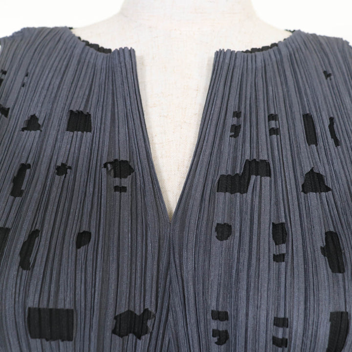 極美品☆PLEATS PLEASE プリーツプリーズ イッセイミヤケ PP71-JK501 デザイン ノースリーブ カットソー ブラック グレー 3 正規品