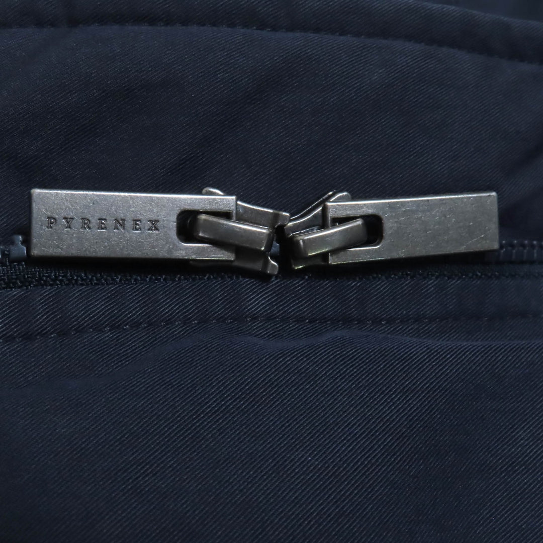 良品◇Pyrenex ピレネックス BORDEAUX ファー・フード・ロゴワッペン付き 比翼仕立て ダウンジャケット ネイビー 36 正規品 レディース