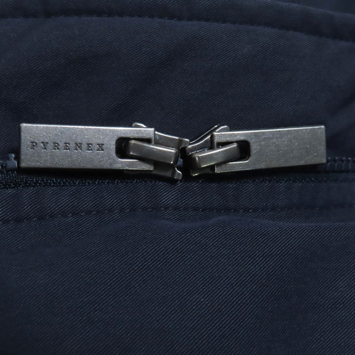 良品◇Pyrenex ピレネックス BORDEAUX ファー・フード・ロゴワッペン付き 比翼仕立て ダウンジャケット ネイビー 36 正規品 レディース