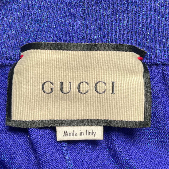 極美品▲GUCCI グッチ 579764 インターロッキングG ウェブライン ラメ スウェットパンツ ブルー XS イタリア製 正規品 レディース