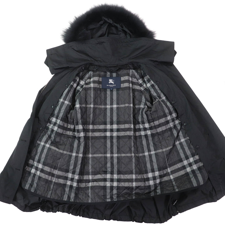 美品△BURBERRY LONDON バーバリーロンドン 中綿ライナー ファー・フード付き ジップアップ コート ブラック 38 正規品 レディース