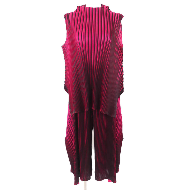極美品△PLEATS PLEASE プリーツプリーズ イッセイミヤケ ハイネック ノースリーブ カットソー ワイドパンツ セットアップ 3/1 正規品
