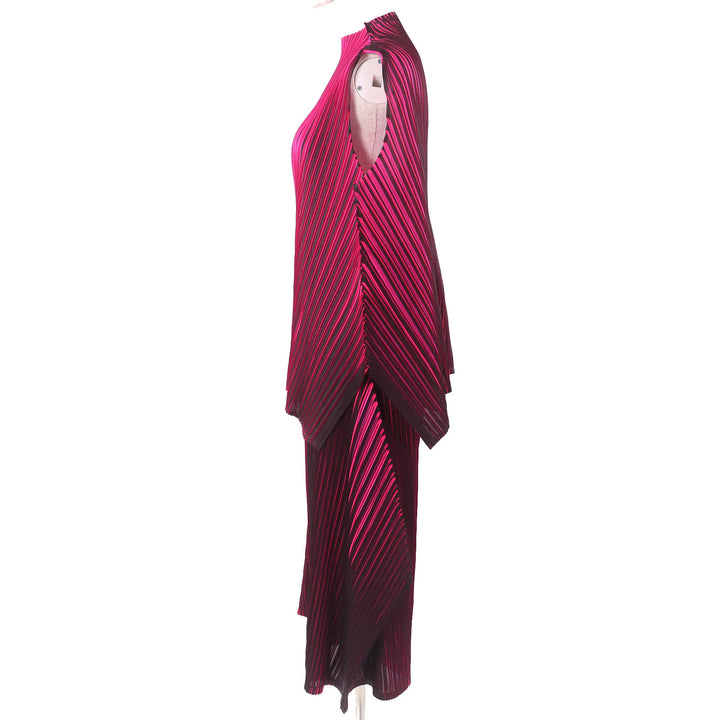 極美品△PLEATS PLEASE プリーツプリーズ イッセイミヤケ ハイネック ノースリーブ カットソー ワイドパンツ セットアップ 3/1 正規品