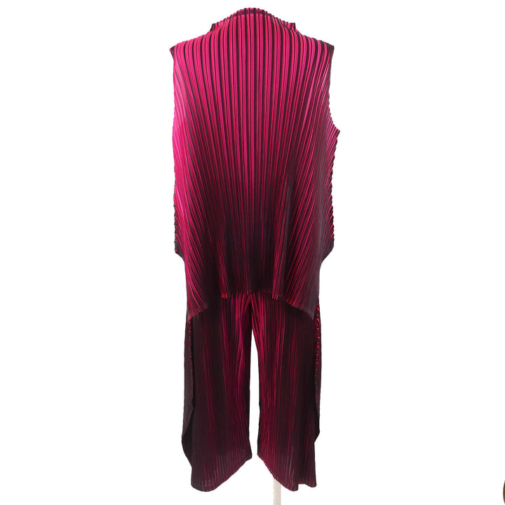 極美品△PLEATS PLEASE プリーツプリーズ イッセイミヤケ ハイネック ノースリーブ カットソー ワイドパンツ セットアップ 3/1 正規品