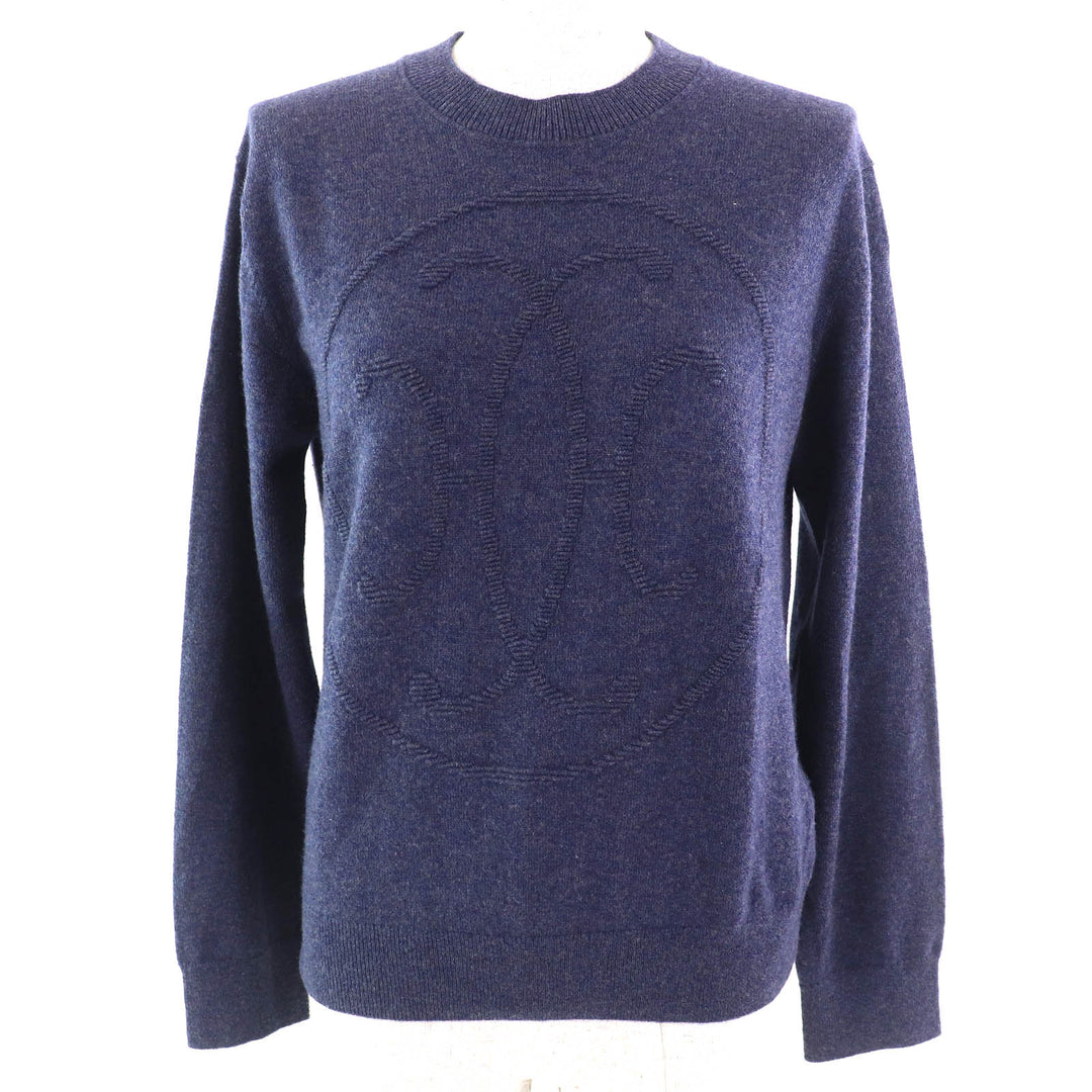 未使用品△HERMES エルメス 24AW 2604D1 カシミヤ100％ Hリフト 長袖 ニット セーター ネイビー系 40 英国製 正規品 レディース