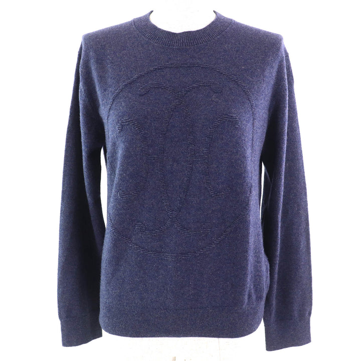 未使用品△HERMES エルメス 24AW 2604D1 カシミヤ100％ Hリフト 長袖 ニット セーター ネイビー系 40 英国製 正規品 レディース