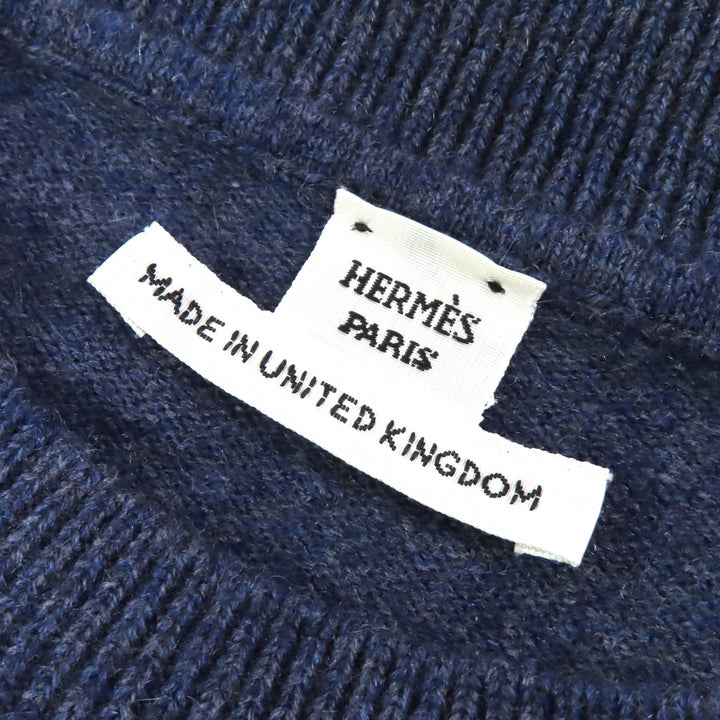 未使用品△HERMES エルメス 24AW 2604D1 カシミヤ100％ Hリフト 長袖 ニット セーター ネイビー系 40 英国製 正規品 レディース
