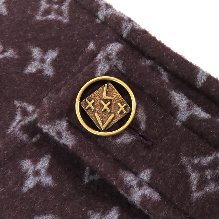極美△LOUIS VUITTON ルイヴィトン 21AW 1A90Z6 モノグラム マルタンガール ウール シルク ロゴボタン ミニスカート ブラウン 34 正規品