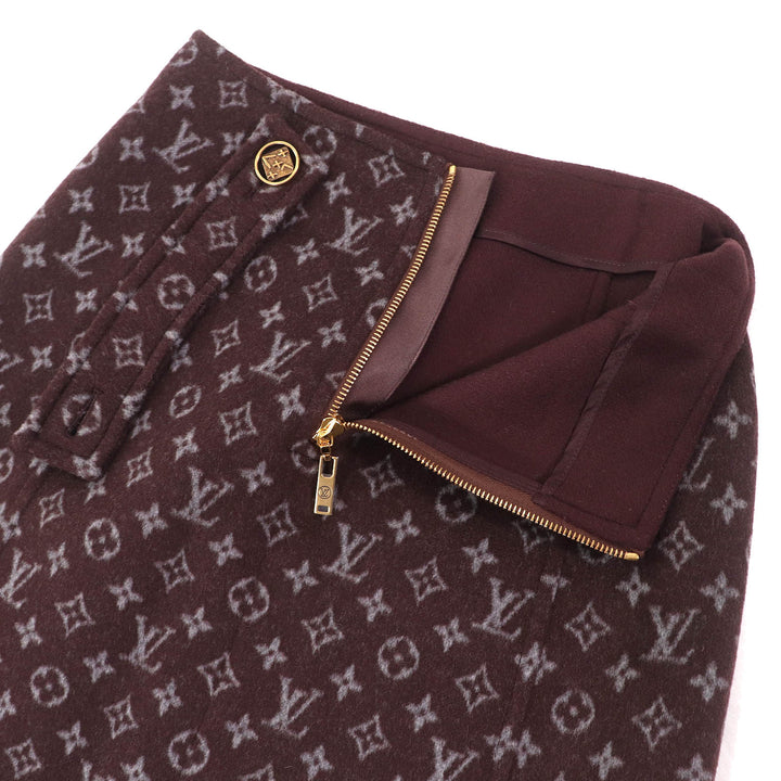 極美△LOUIS VUITTON ルイヴィトン 21AW 1A90Z6 モノグラム マルタンガール ウール シルク ロゴボタン ミニスカート ブラウン 34 正規品