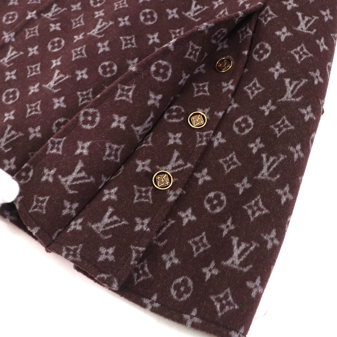 極美△LOUIS VUITTON ルイヴィトン 21AW 1A90Z6 モノグラム マルタンガール ウール シルク ロゴボタン ミニスカート ブラウン 34 正規品