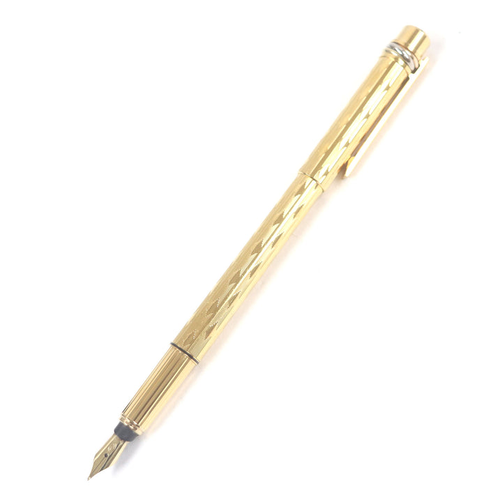 美品□Cartier カルティエ トリニティ ドゥ ペン先18K Mニブ ダイヤモンド柄 キャップ式 万年筆 ゴールド フランス製 メンズ 希少