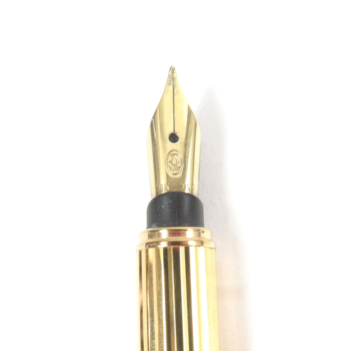 美品□Cartier カルティエ トリニティ ドゥ ペン先18K Mニブ ダイヤモンド柄 キャップ式 万年筆 ゴールド フランス製 メンズ 希少