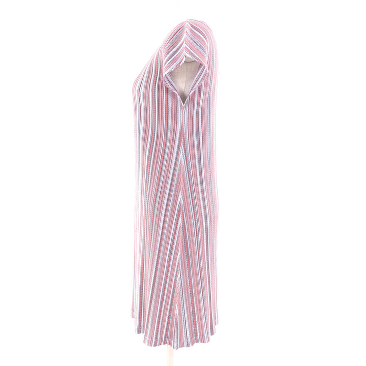 極美品★PLEATS PLEASE プリーツプリーズ イッセイミヤケ PP21-JT566 ストライプ柄 Vネック半袖 ワンピース チュニック マルチ 3 正規品