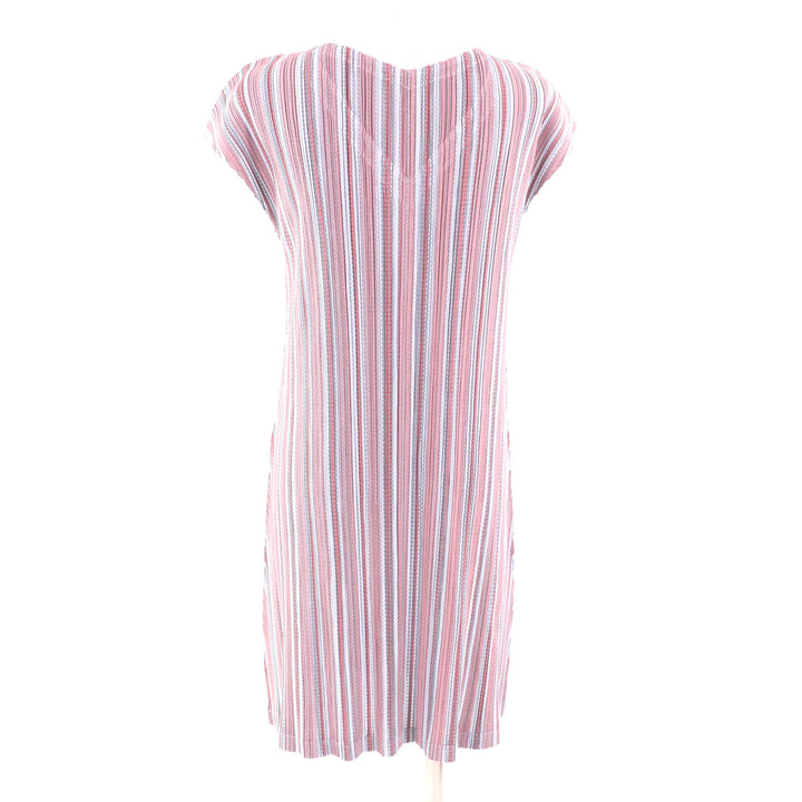 極美品★PLEATS PLEASE プリーツプリーズ イッセイミヤケ PP21-JT566 ストライプ柄 Vネック半袖 ワンピース チュニック マルチ 3 正規品