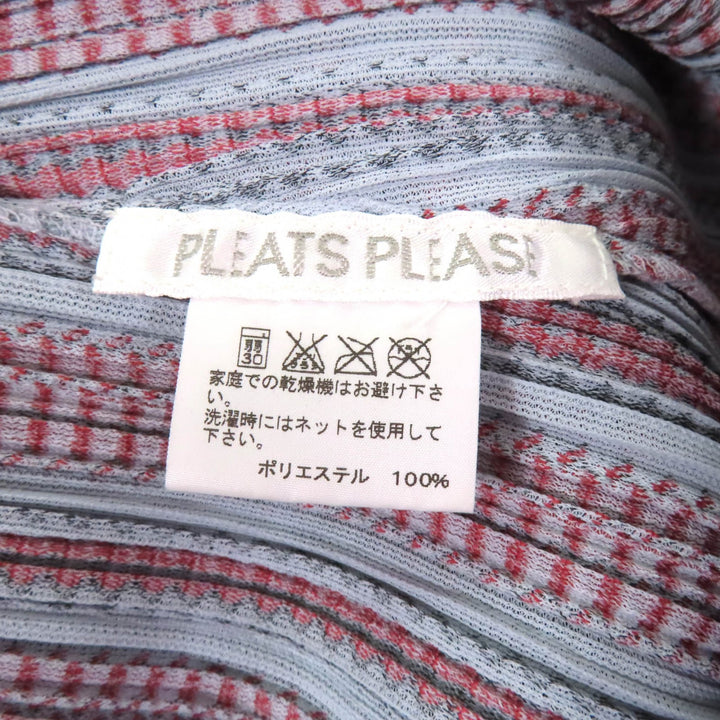 極美品★PLEATS PLEASE プリーツプリーズ イッセイミヤケ PP21-JT566 ストライプ柄 Vネック半袖 ワンピース チュニック マルチ 3 正規品