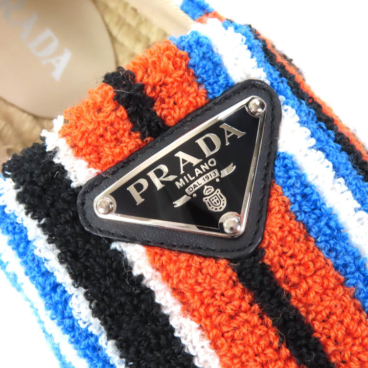 未使用品△PRADA プラダ 1S840M テリークロス トライアングルロゴ エスパドリーユ フラットシューズ スリッポン ARANCIO 36 保存袋付き