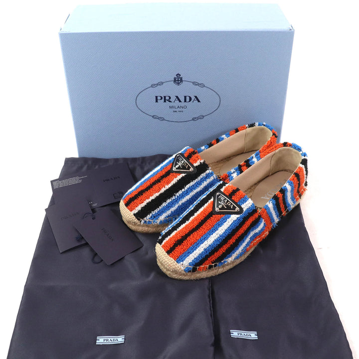 未使用品△PRADA プラダ 1S840M テリークロス トライアングルロゴ エスパドリーユ フラットシューズ スリッポン ARANCIO 36 保存袋付き