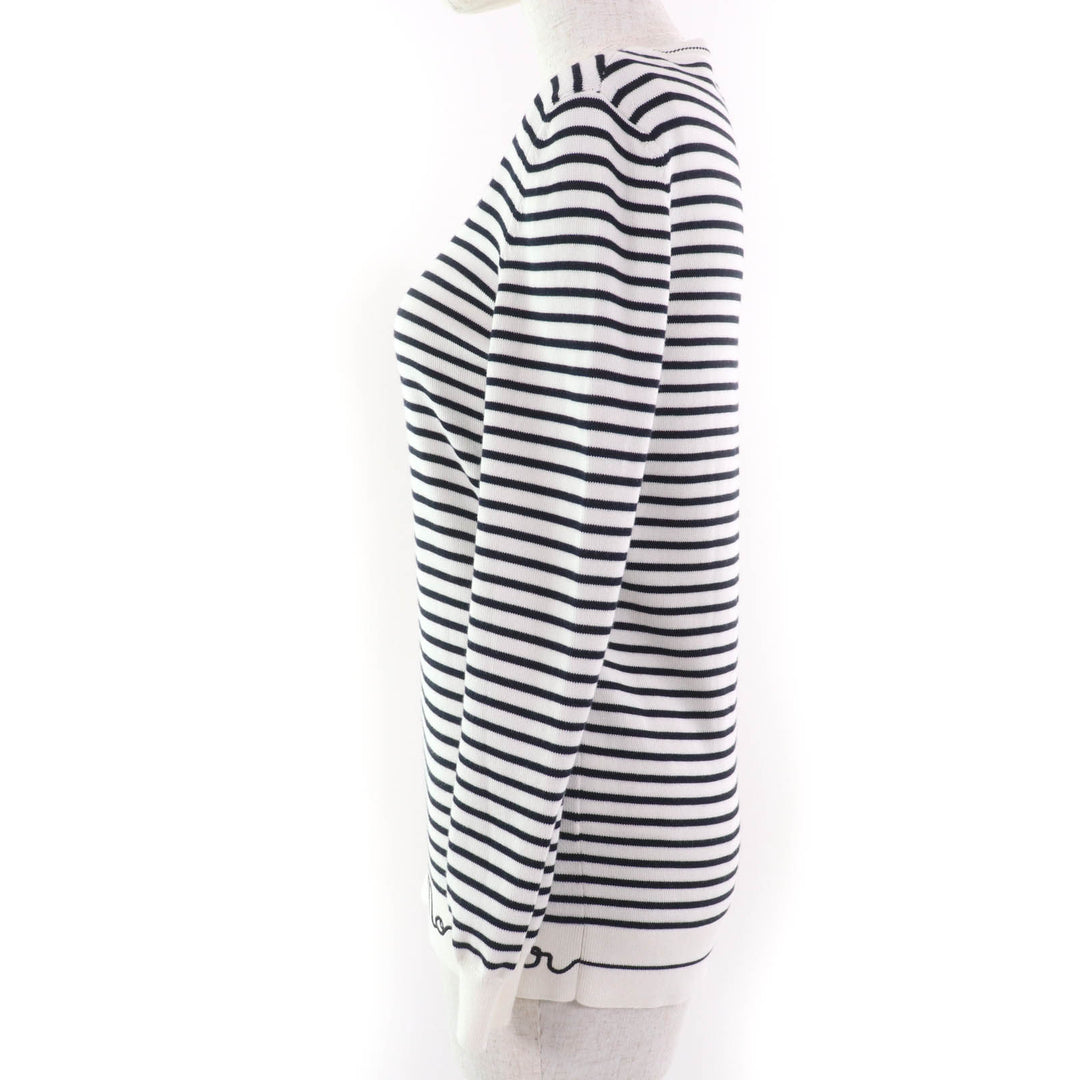 極美品☆MONCLER モンクレール 2021年製 コットン100％ ロゴ入り ボーダー柄 長袖 ニット アイボリー ブラック XS 正規品 レディース
