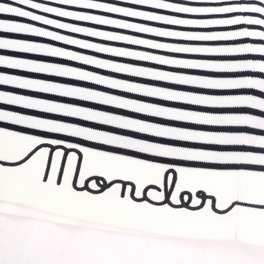 極美品☆MONCLER モンクレール 2021年製 コットン100％ ロゴ入り ボーダー柄 長袖 ニット アイボリー ブラック XS 正規品 レディース