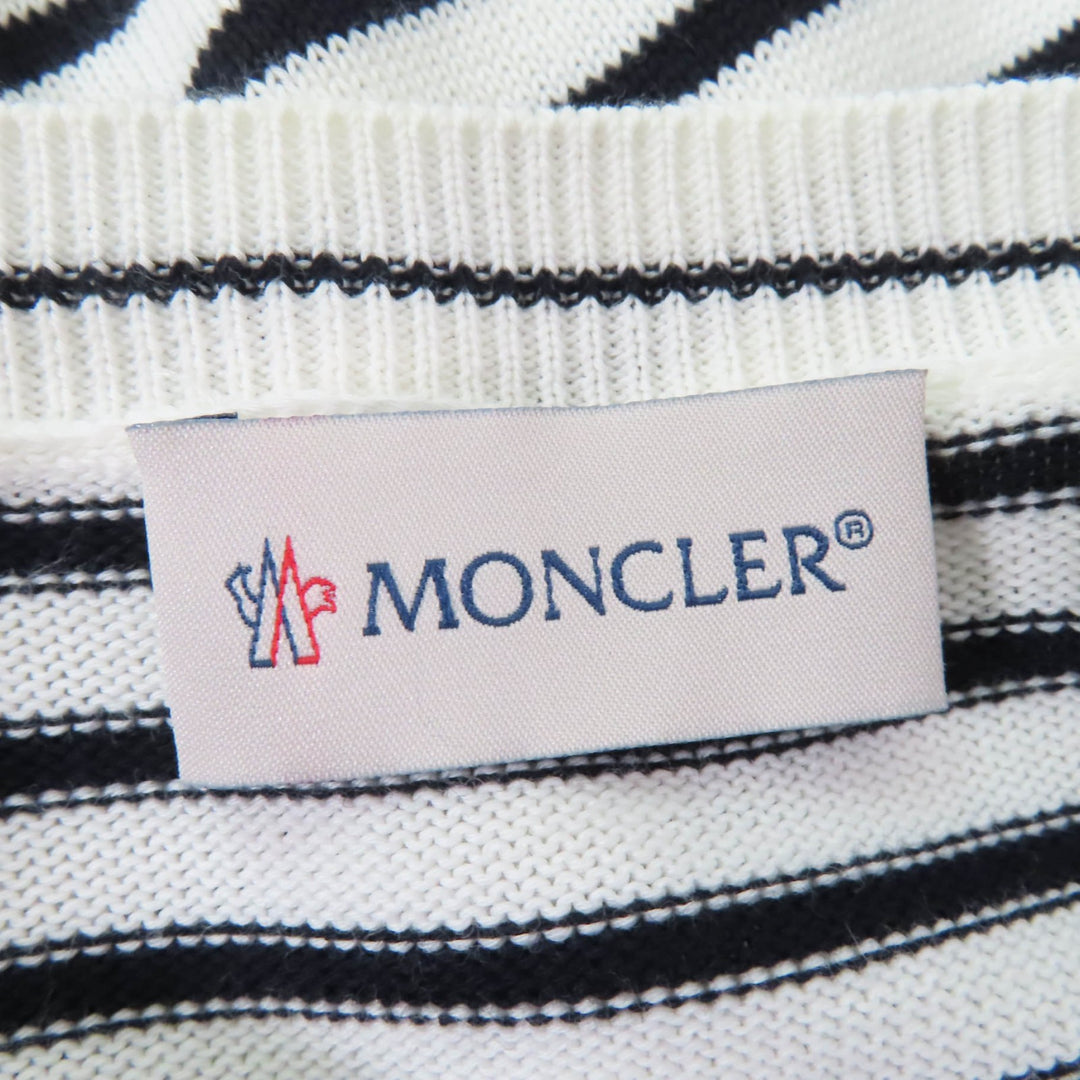 極美品☆MONCLER モンクレール 2021年製 コットン100％ ロゴ入り ボーダー柄 長袖 ニット アイボリー ブラック XS 正規品 レディース