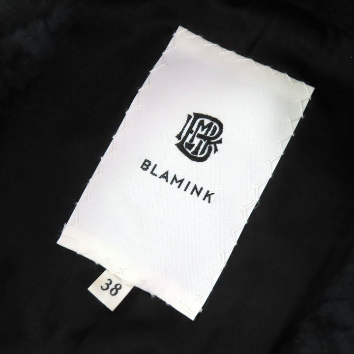 極美品△BLAMINK ブラミンク 7925-299-0340 デザインボタン ジャガードデザイン シングルコート ブラック 38 日本製 正規品 定価176000円
