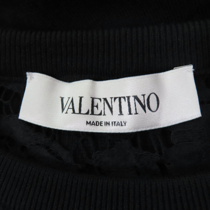 美品☆VALENTINO ヴァレンティノ QB2KC30M44A ウール コットン レース切替 ニット トップス ブラック S イタリア製 正規品 レディース