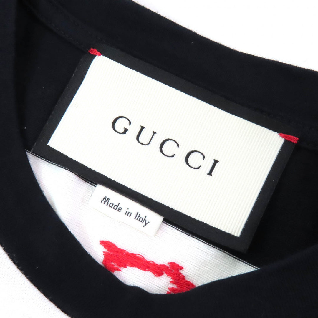 極美品△GUCCI グッチ 422730 Mare Gothicum フラワー スタッズ ボーダー柄 クルーネック 半袖Ｔシャツ ブラック ホワイト M 伊製 正規品