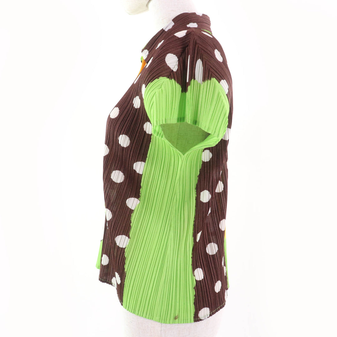 美品☆PLEATS PLEASE プリーツプリーズ イッセイミヤケ PP31-JJ902 総柄プリント 半袖シャツ マルチカラー 3 日本製 正規品 レディース