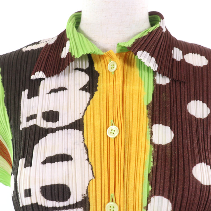 美品☆PLEATS PLEASE プリーツプリーズ イッセイミヤケ PP31-JJ902 総柄プリント 半袖シャツ マルチカラー 3 日本製 正規品 レディース