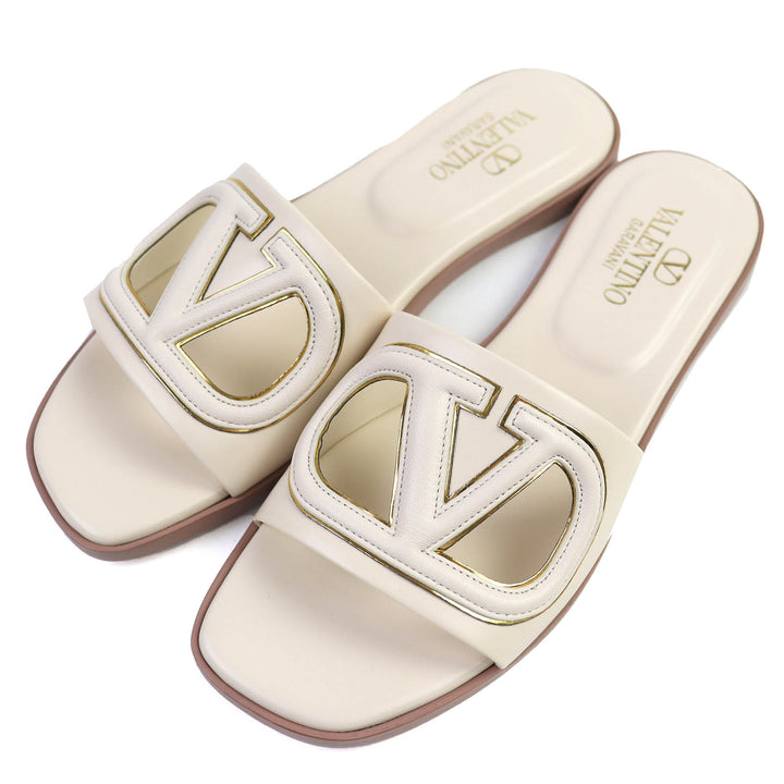 未使用品△Valentino Garavani ヴァレンティノガラヴァーニ 4W2S0IB0 Vロゴ カットアウト レザー スライドサンダル 35 伊製 定価121000円