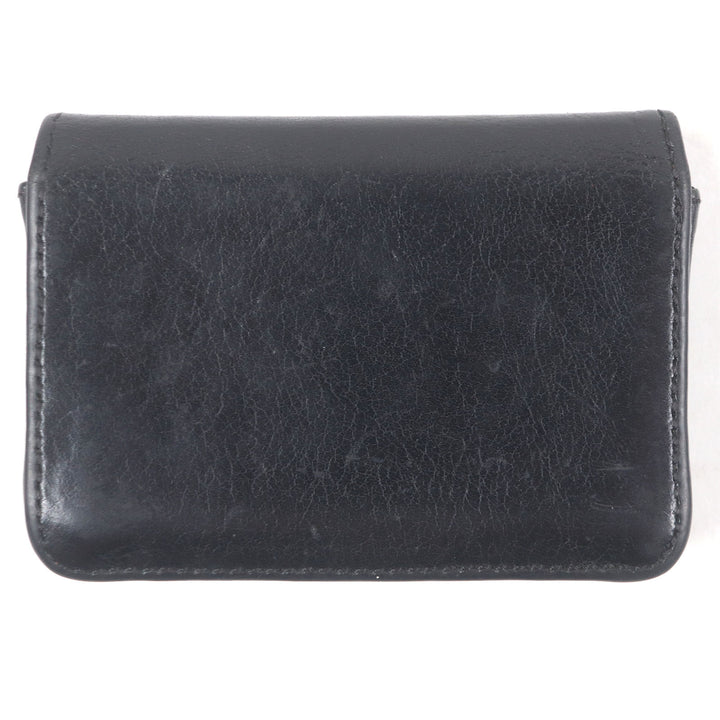 良品□CHROME HEARTS クロムハーツ レザー スクロールラベル ロゴシルバー金具 3ポケット 名刺入れ カードケース ブラック メンズ