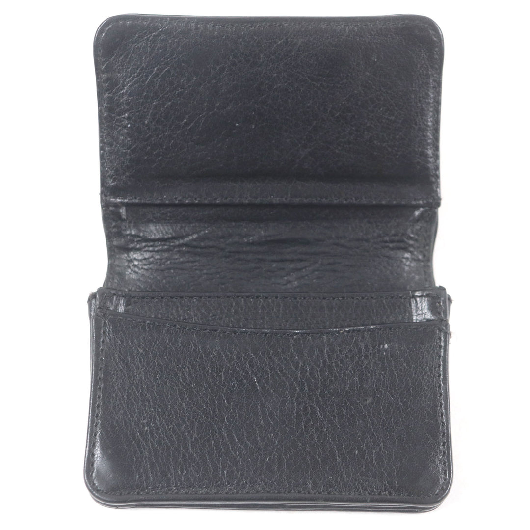 良品□CHROME HEARTS クロムハーツ レザー スクロールラベル ロゴシルバー金具 3ポケット 名刺入れ カードケース ブラック メンズ