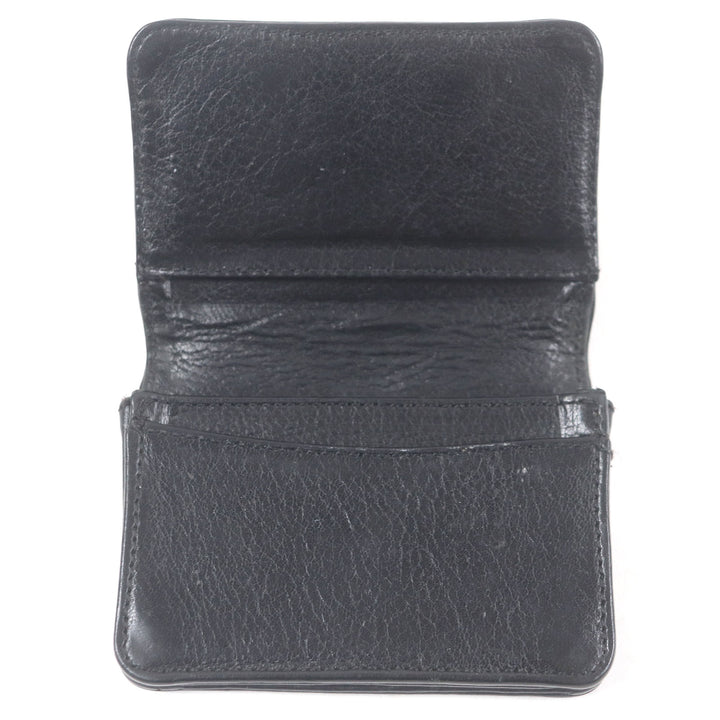 良品□CHROME HEARTS クロムハーツ レザー スクロールラベル ロゴシルバー金具 3ポケット 名刺入れ カードケース ブラック メンズ