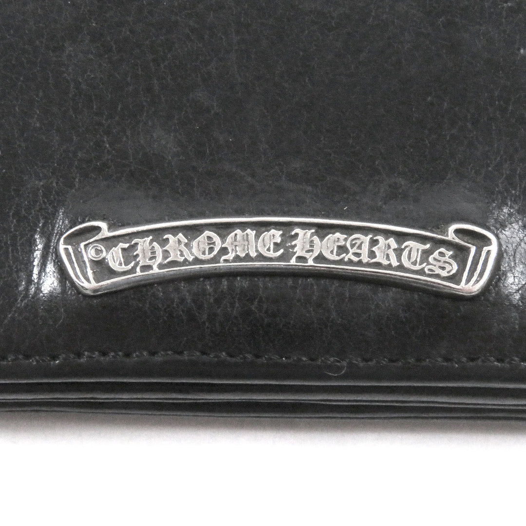 良品□CHROME HEARTS クロムハーツ レザー スクロールラベル ロゴシルバー金具 3ポケット 名刺入れ カードケース ブラック メンズ