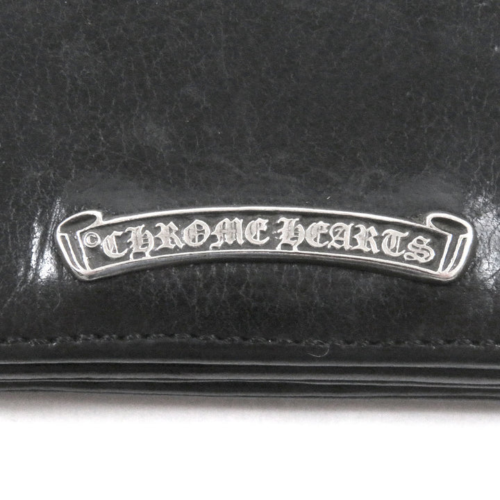 良品□CHROME HEARTS クロムハーツ レザー スクロールラベル ロゴシルバー金具 3ポケット 名刺入れ カードケース ブラック メンズ