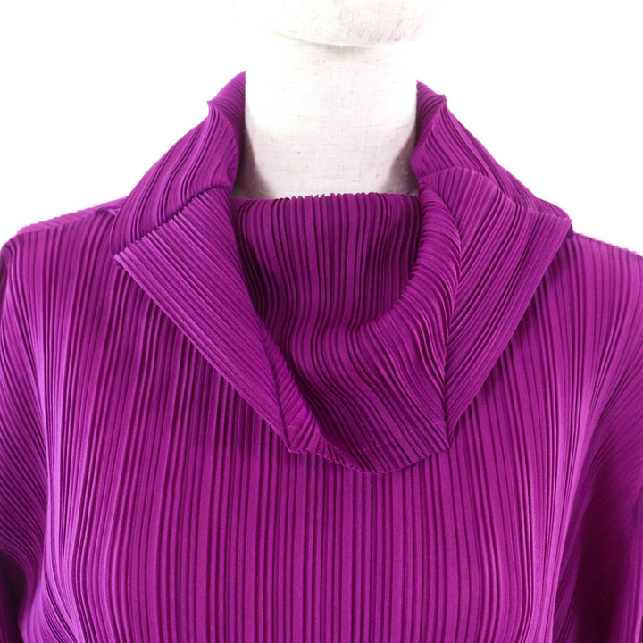 極美品★PLEATS PLEASE プリーツプリーズ イッセイミヤケ PP71-PT334 タートルネック プリーツ 長袖 ワンピース パープル 3 正規品